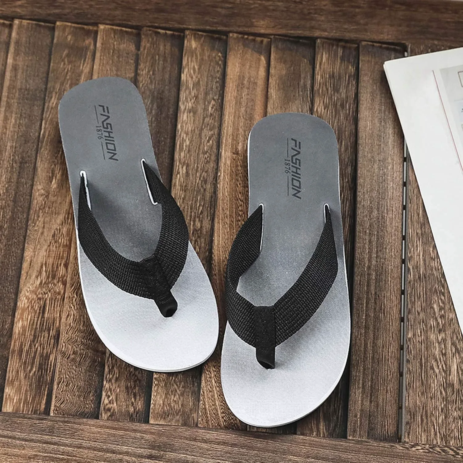 AnFeng Сандалии Beach Home Flip-Flops Flat Summer Breathable Shoes Men's Slipper Shoes Men's Slipper Men's Slippers Memory Foam, черный — фото 2