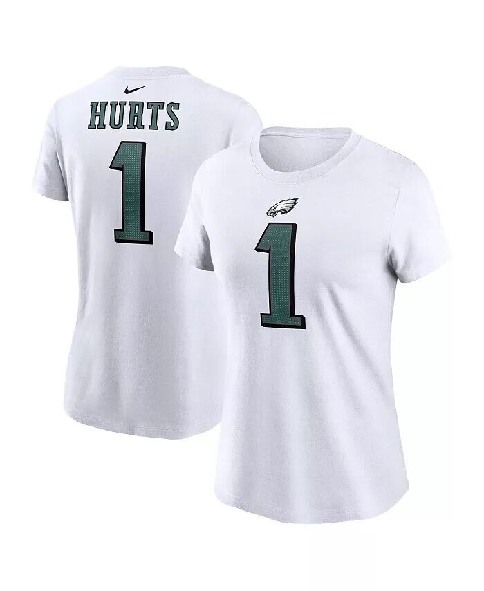 

Женская белая футболка Jalen Hurts Philadelphia Eagles с именем и номером игрока Nike