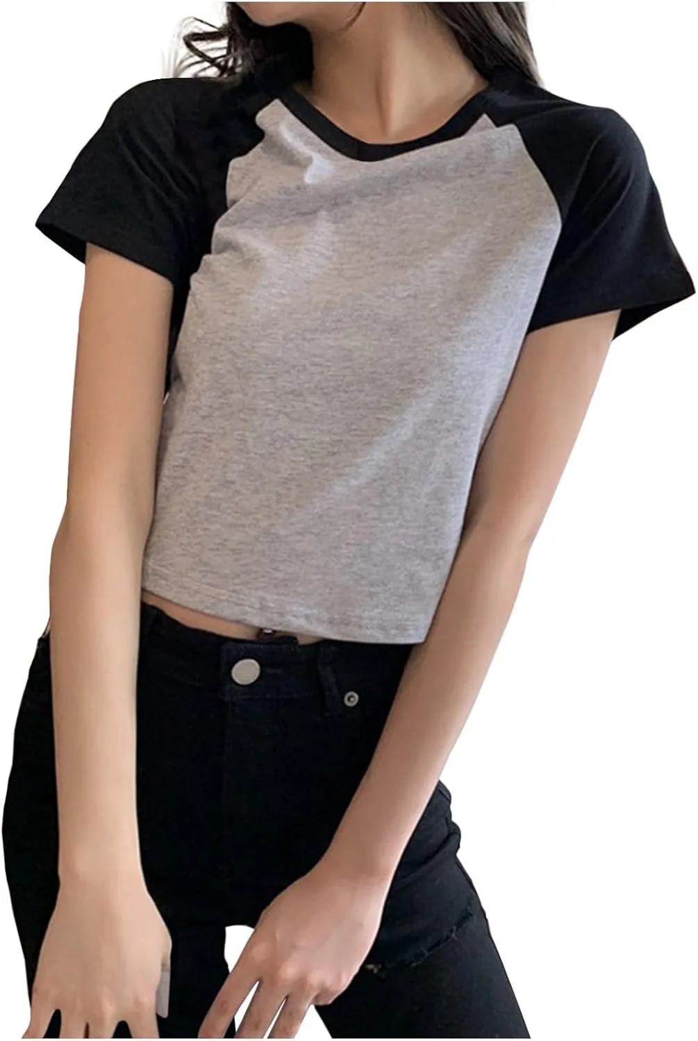 

Женская футболка с коротким рукавом Slim Fitted Raglan Color Block Crop