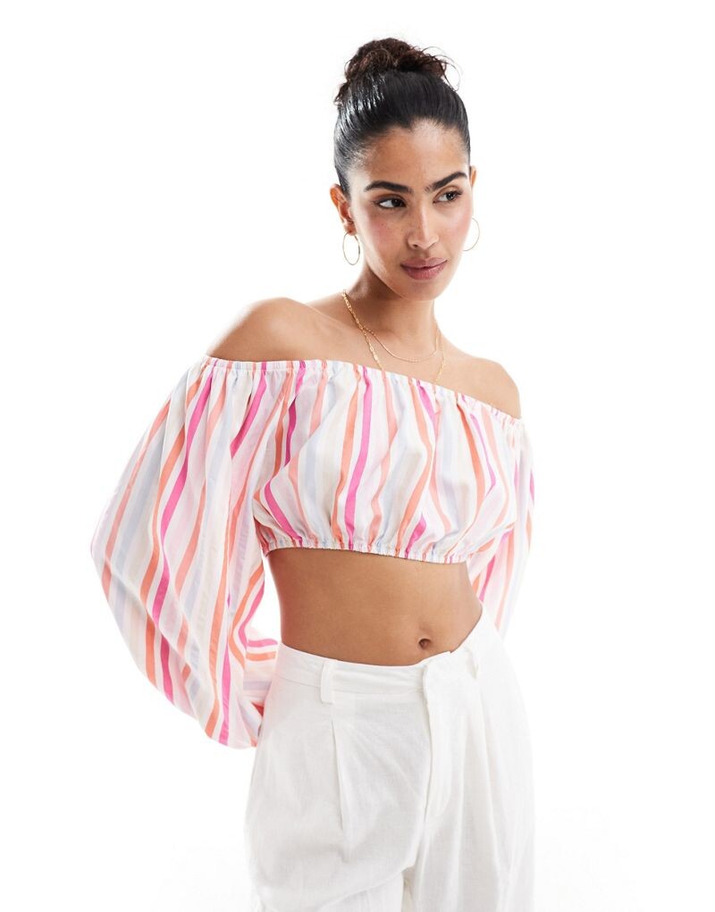 

Топ с открытыми плечами из поплина в полоску ASOS DESIGN