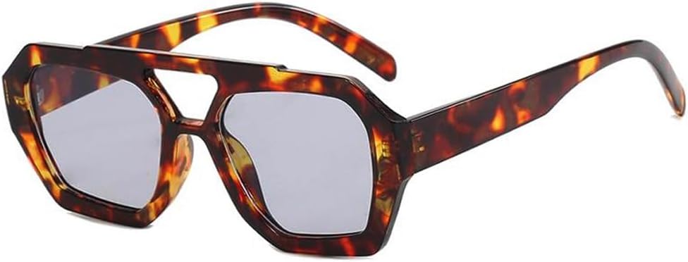 

Модные солнцезащитные очки-авиаторы для женщин и мужчин, шестиугольная квадратная оправа, толстая рамка, двойная перемычка, солнцезащитные очки BS1300 BAODAREN, Leopard/Light Gray