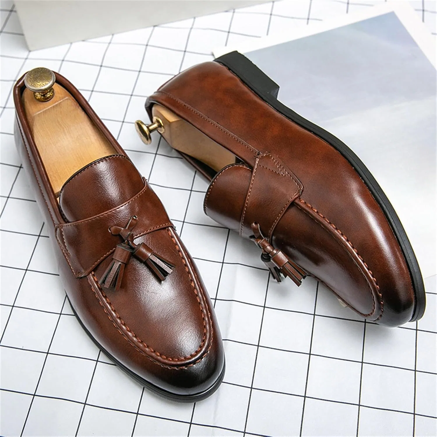 Полуботинки мужские кожаные, Loafers & Slip-Ons, Brown TIXEWSJH — фото 3