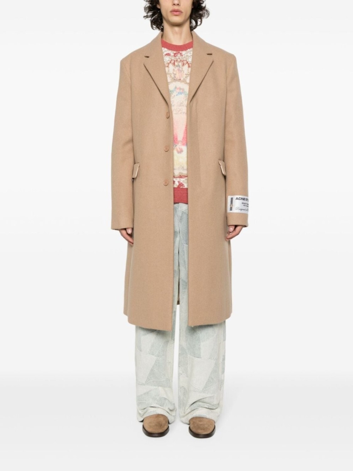 Однобортное пальто из смесовой шерсти Acne Studios, коричневый — фото 2