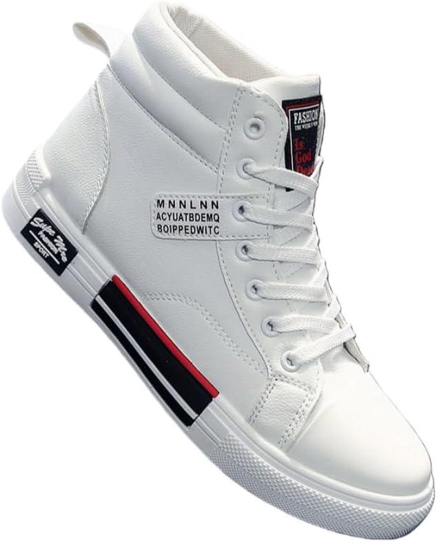 

Мужские кожаные высокие спортивные кроссовки FmShi с шнуровкой спереди - противоскользящие, легкие, для всех случаев, белый