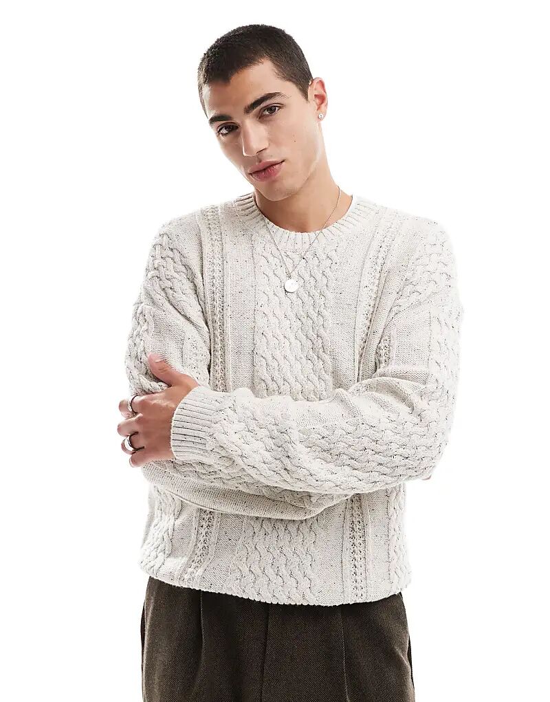 

Джемпер свободного кроя, связанный спицами, кремового цвета Hollister
