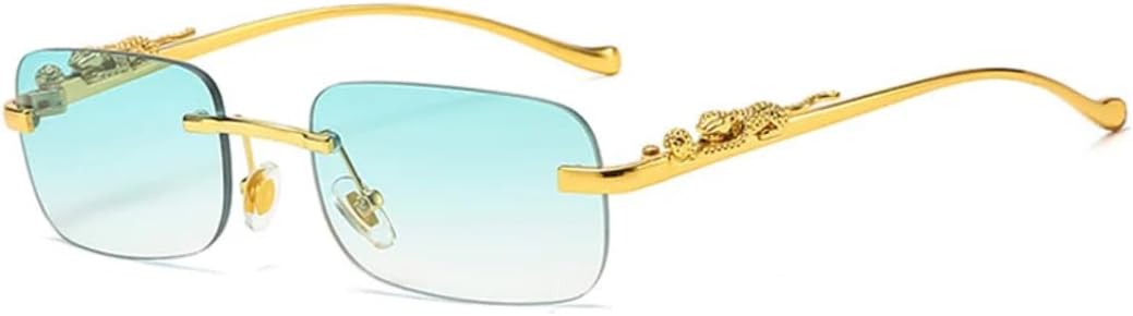 

Модные прямоугольные солнцезащитные очки без оправы для женщин в стиле ретро с прозрачными линзами цвета океана, мужские солнцезащитные очки с защитой от УФ-излучения UV400 UUPTTPL, Green Gradient