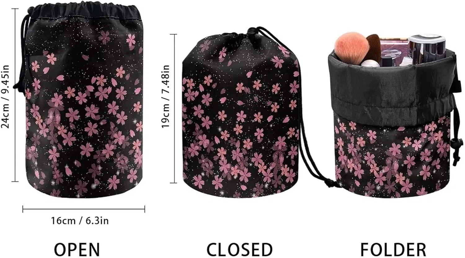 Женская косметичка-мешок с завязками COEQINE Coeqine, Pink (Pink Flowers) — фото 4