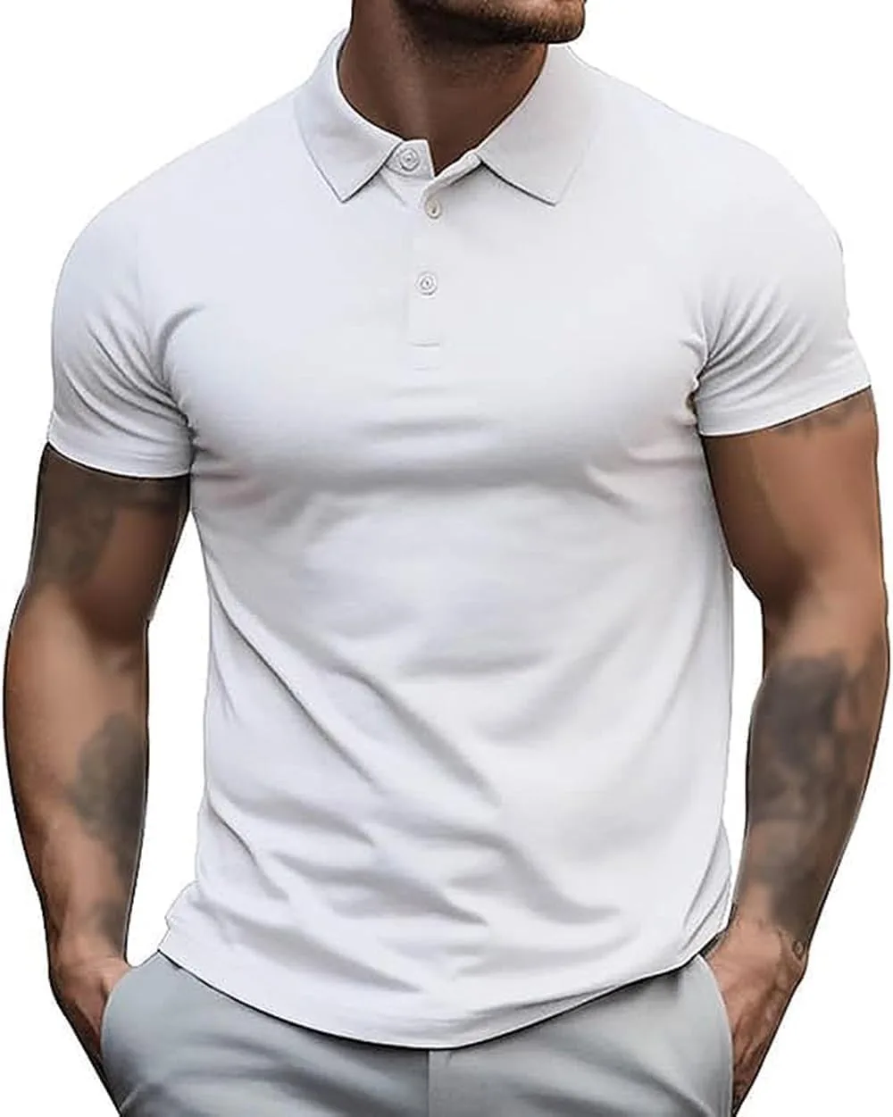 

Мужская поло с воротником на пуговицах, короткий рукав, slim fit DGHM-JLMY