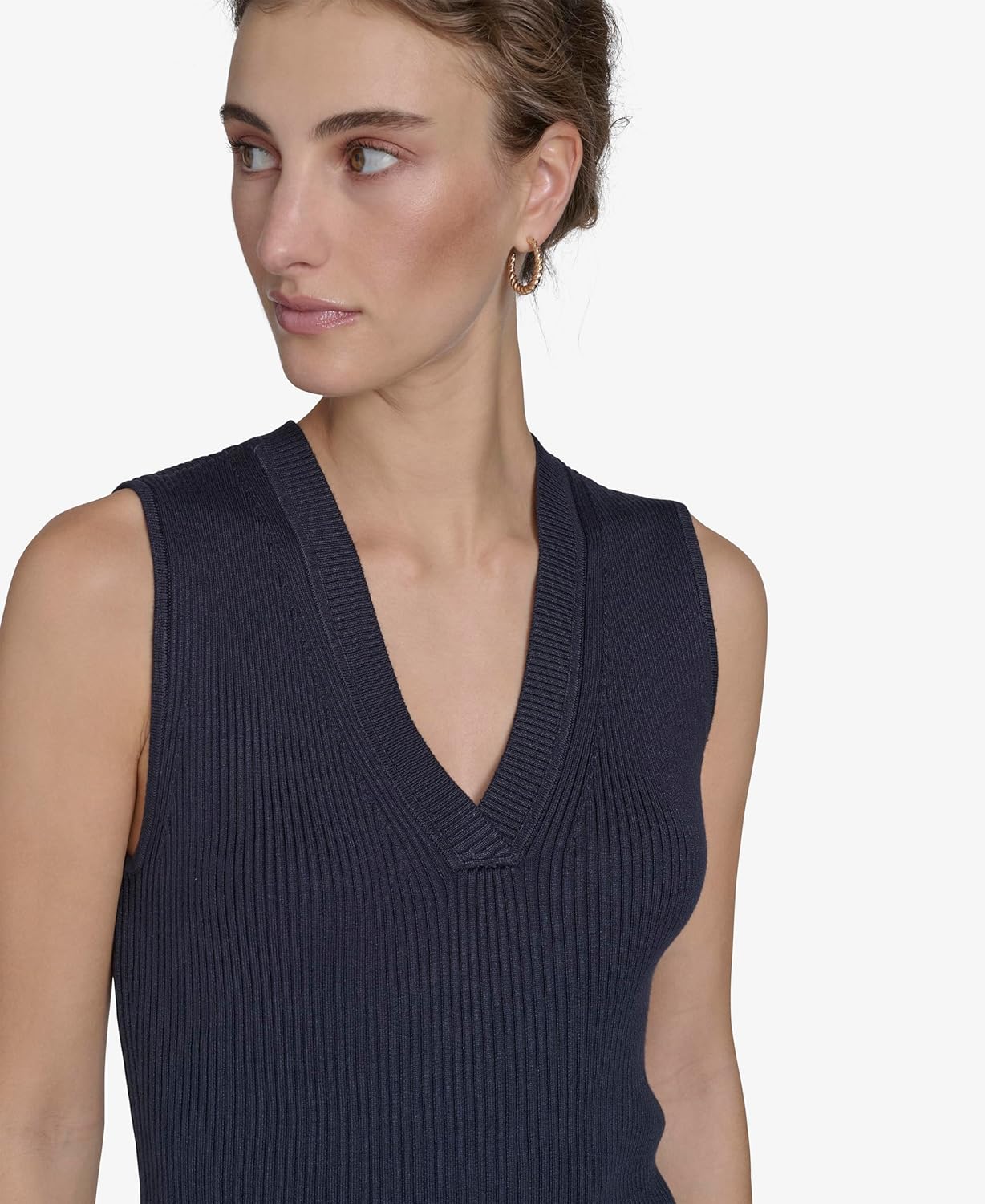 Женский топ Tommy Hilfiger без рукавов с V-образным вырезом и отделкой в рубчик, Midnight — фото 4