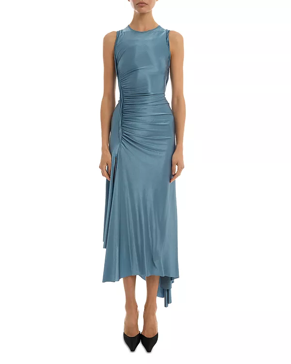 

Платье миди без рукавов с перекрученным верхом Victoria Beckham, синий