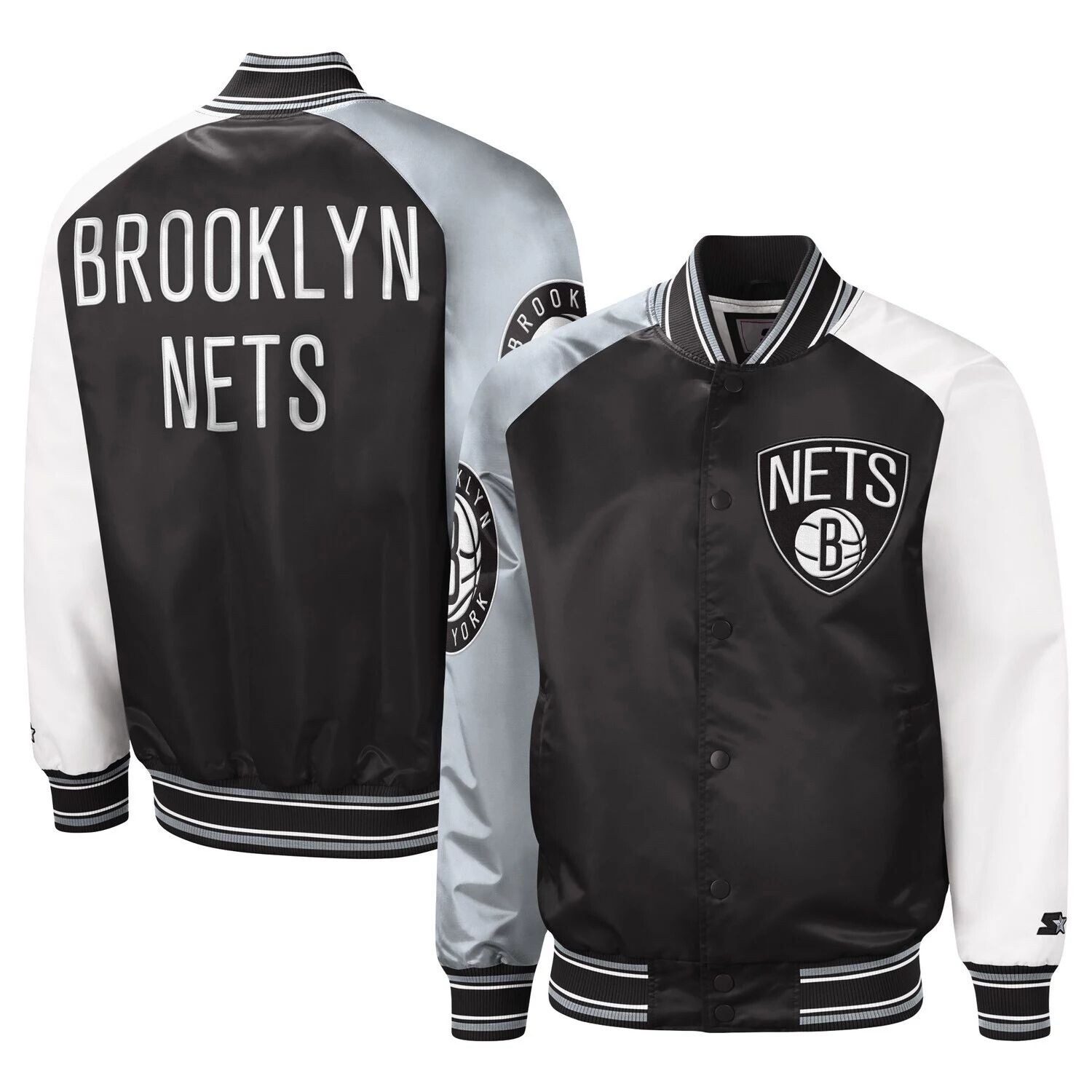 

Мужская черно-серая куртка Brooklyn Nets Reliever Varsity из атласа с длинными кнопками реглан Starter, Черный, Мужская черно-серая куртка Brooklyn Nets Reliever Varsity из атласа с длинными кнопками реглан Starter
