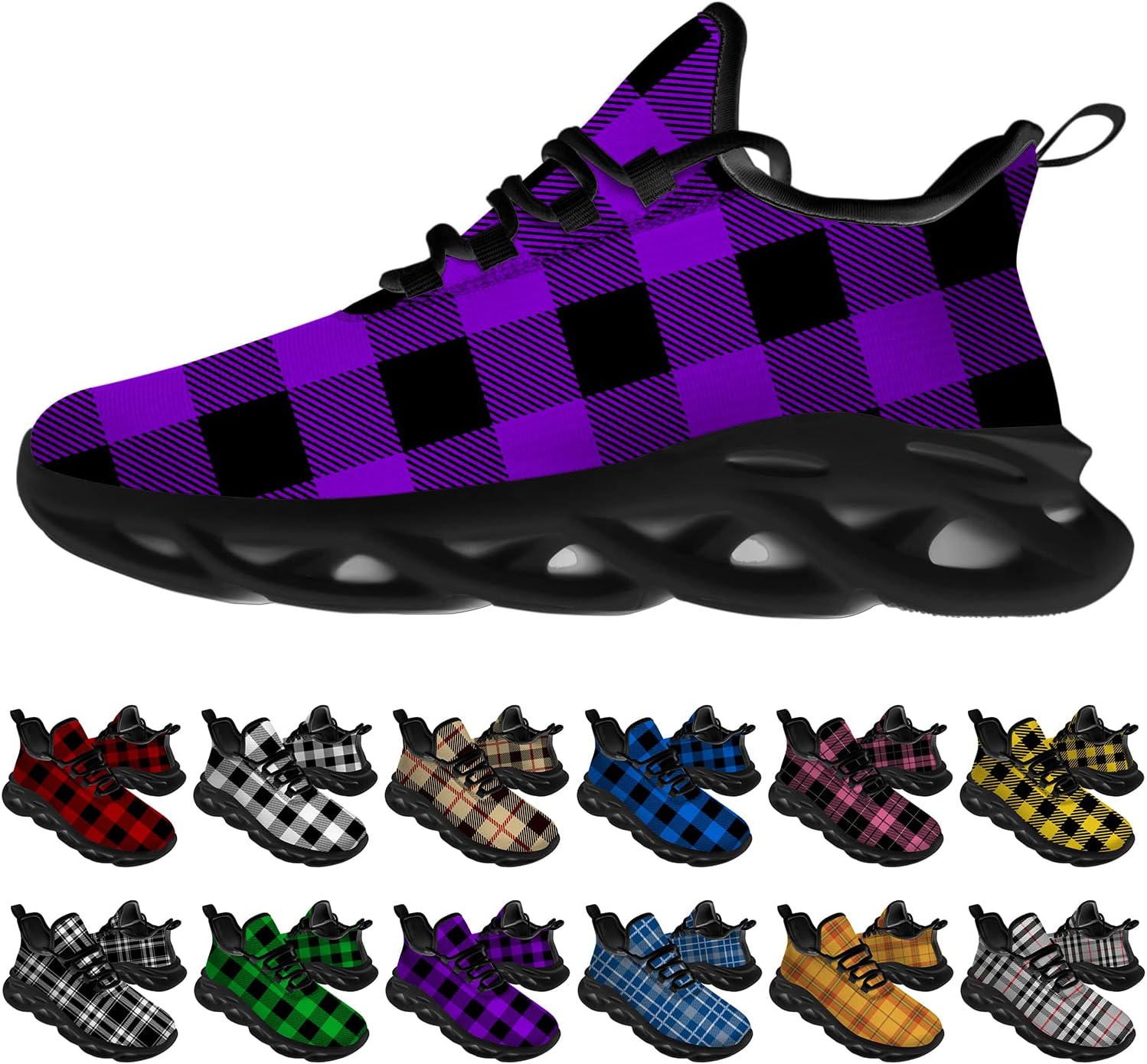 

Кроссовки Ciadoon Plaid для мужчин и женщин, обувь для бега по дороге, спортивная обувь для ходьбы, тенниса, кроссовки для занятий спортом, подарки для мальчиков и девочек, пурпурный