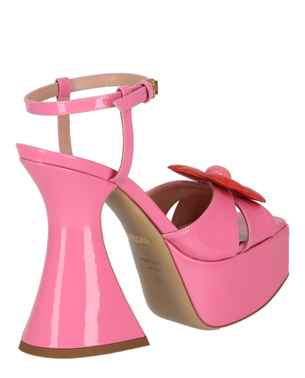 Босоножки на платформе с цветочной аппликацией Moschino, цвет Pink Orange — фото 2