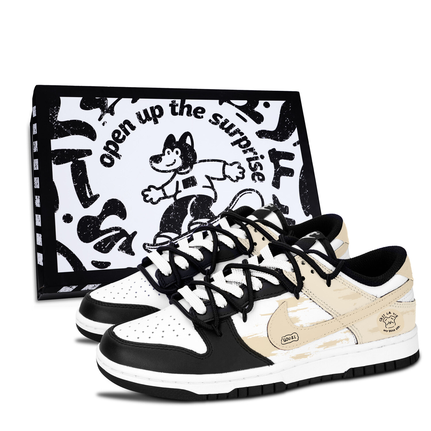 

Dunk Black White, французские винтажные устойчивые к истиранию низкие скейтборд-кроссовки unisex Nike, коричневый