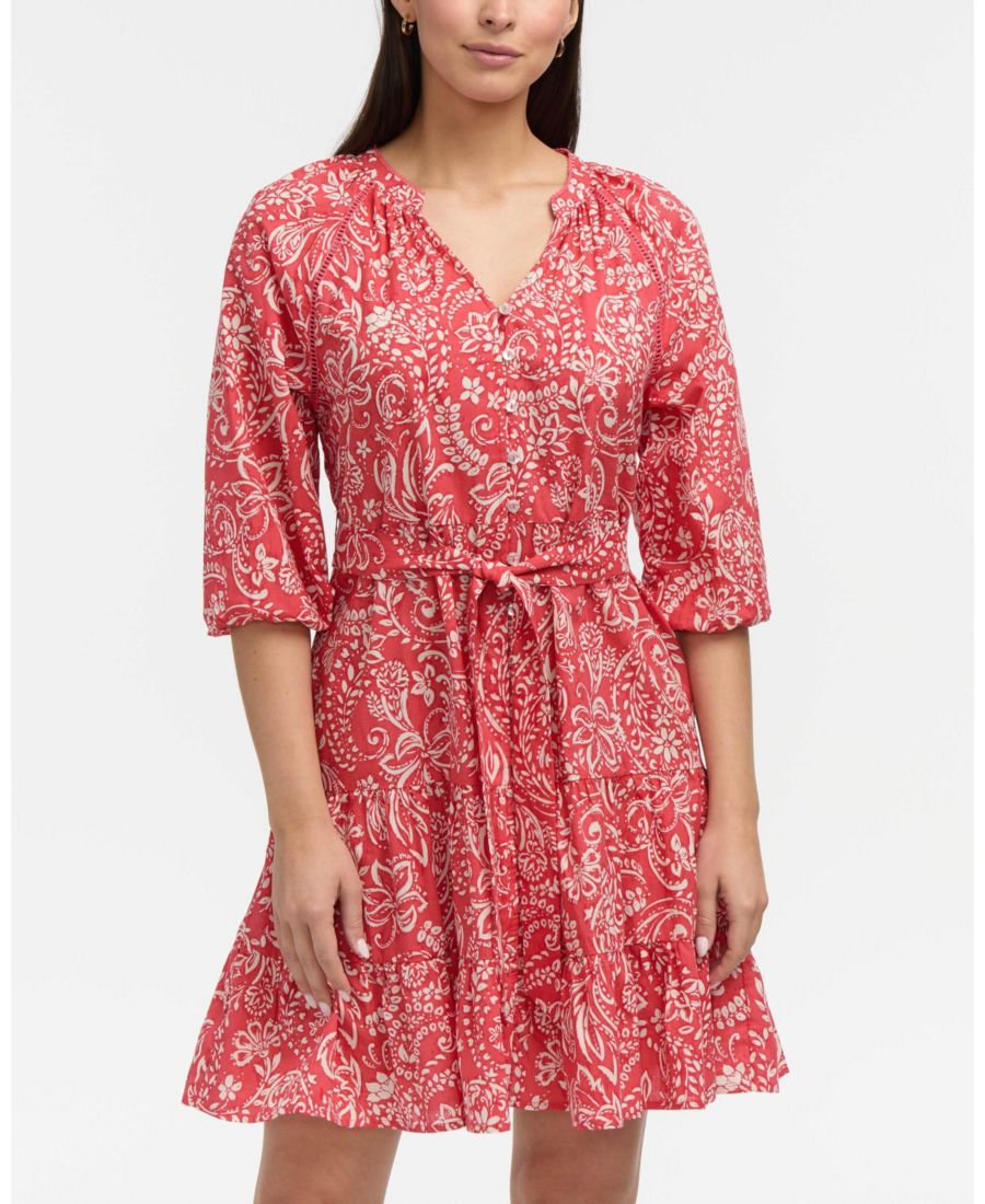 

Женское многоярусное платье с цветочным принтом и поясом Ellen Tracy, Coral paisley swirl