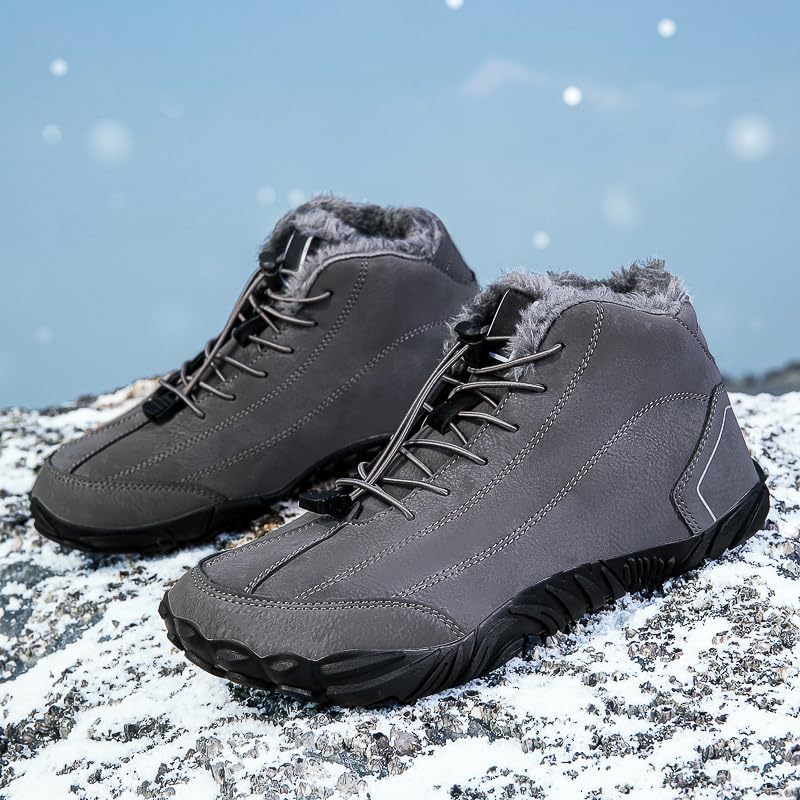 Мужские водонепроницаемые зимние ботинки Soft time TOY Snow Boots с меховой подкладкой, теплые, на щиколотке, с застежкой-молнией, удобные для ходьбы, серый — фото 2