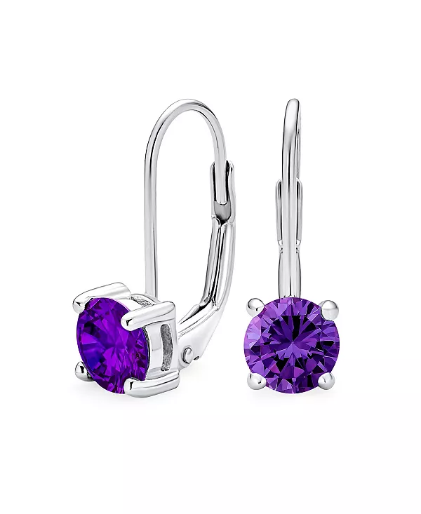 

Изящные серьги-подвески с круглой оправой, кубическим цирконием и солитером CZ 0,50 карата, с застежкой-рычагом, покрытые розовым золотом 925 пробы Bling Jewelry, purple
