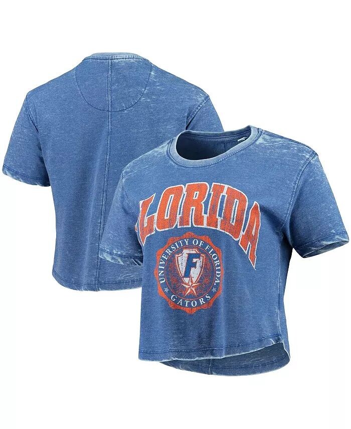 

Женская футболка Royal Distressed Florida Gators Edith Vintage-Like Burnout Crop Pressbox