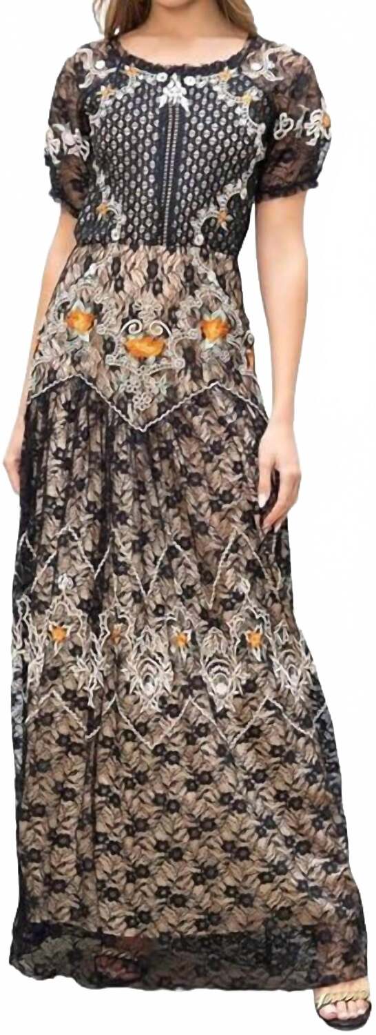 

Черное длинное платье с кружевной вышивкой BAROK PARIS