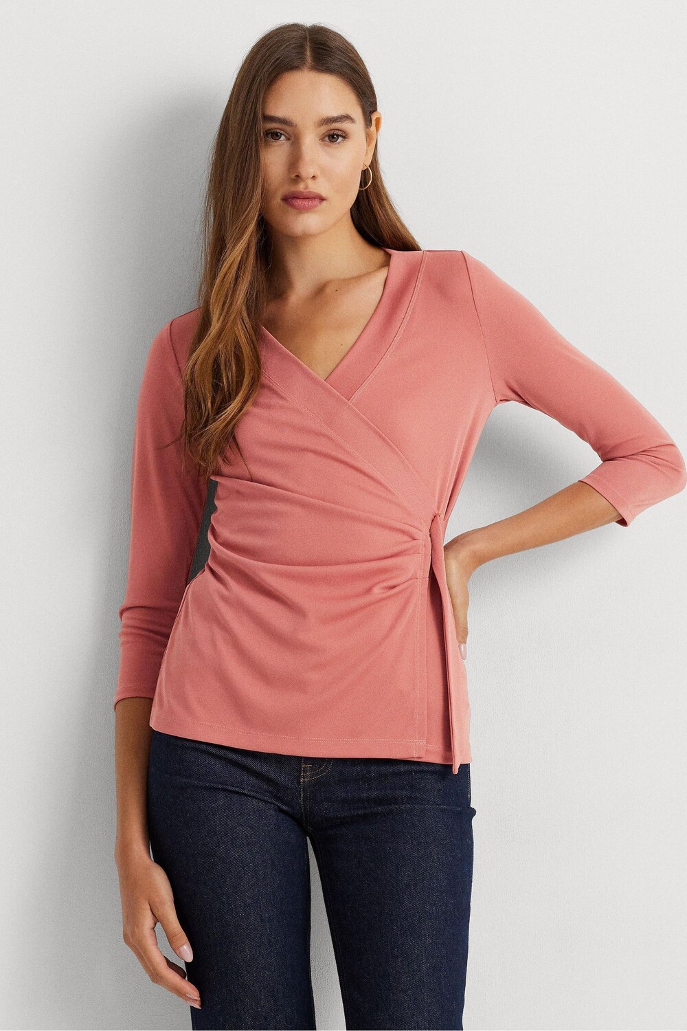 

Розовый топ с коротким рукавом из джайнаба и рукавами средней длины Lauren Ralph Lauren, розовый