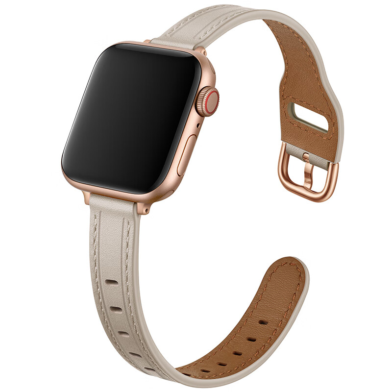 

Ремешок, совместимый с Apple, из натуральной кожи IBOANN, Ecru Rose Gold Buckle