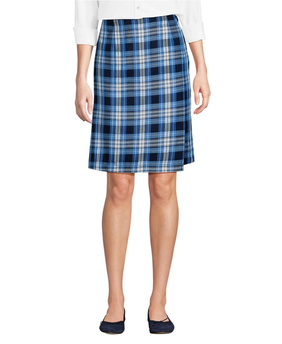 

Женская клетчатая юбка-шорты А-силуэта до колена Lands' End, Clear blue plaid