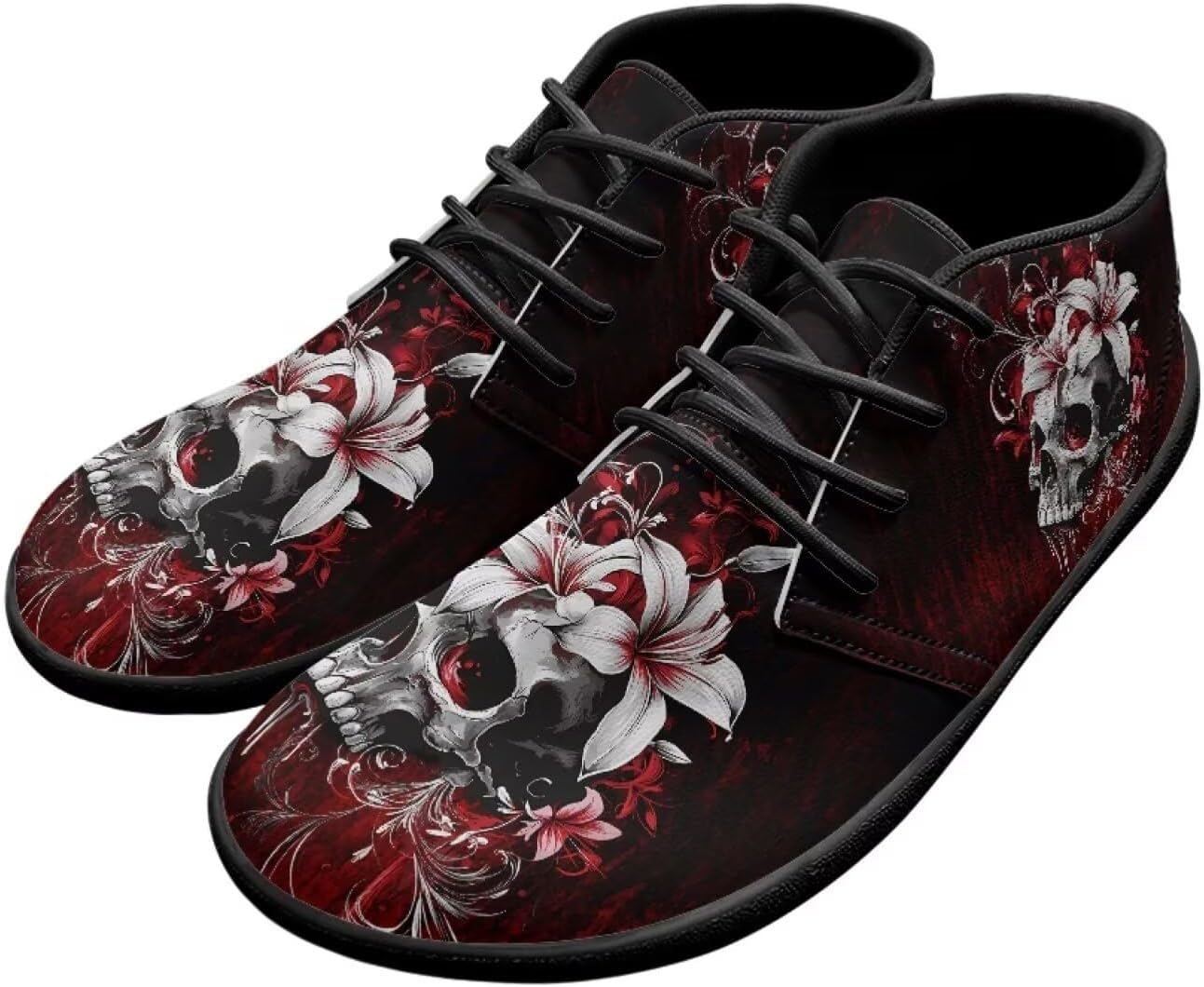 Мужские кроссовки Men's Skull Barefoot с голой пяткой, с широким носком, для ходьбы, минималистичные кроссовки-тренеры с подошвой без подъема Pointodoor, Skull Hawaiian Hibiscus