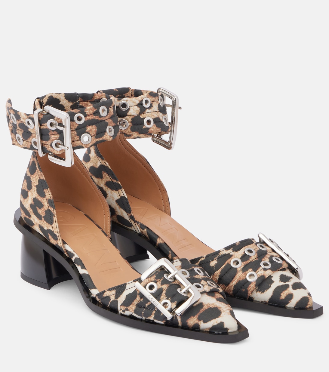 Атласные туфли с леопардовым принтом Ganni, Leopard