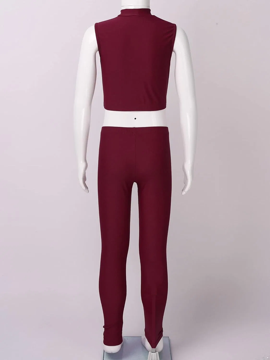 Детский спортивный комплект из топа и леггинсов Mufeng, 2 предмета, Zipper Burgundy — фото 4
