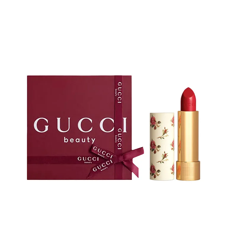 GUCCI Помада Golden Tube Floral, бальзам для губ Qingshe Silk, подарочный набор, кремовая увлажняющая, 3.5 г, #203 — фото 2