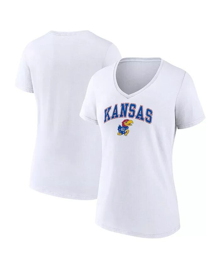 

Женская белая футболка с v-образным вырезом Kansas Jayhawks Evergreen Campus Fanatics