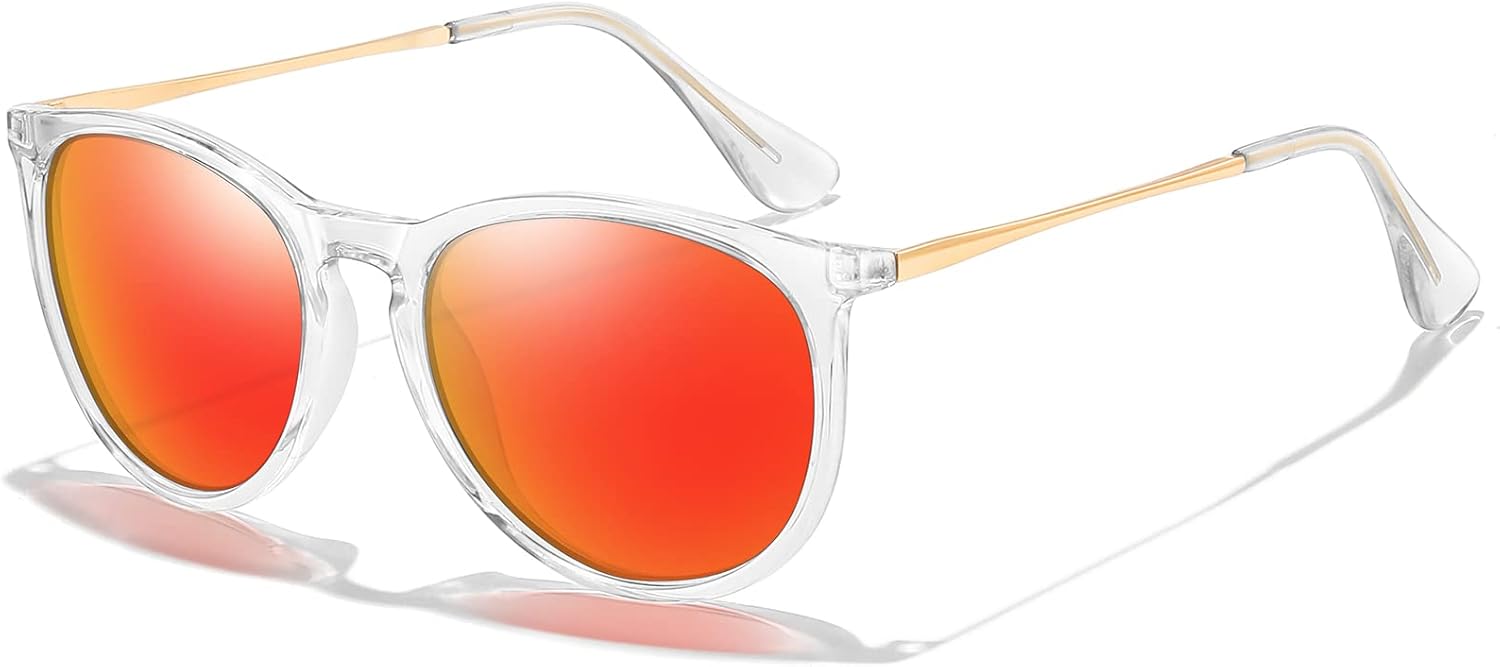 

Поляризованные солнцезащитные очки CHBP для женщин и мужчин - модный винтажный классический ретро-стиль 2025 года с круглыми зеркальными линзами. Дизайнерский стиль, 1pack-clear Frame Red Lens