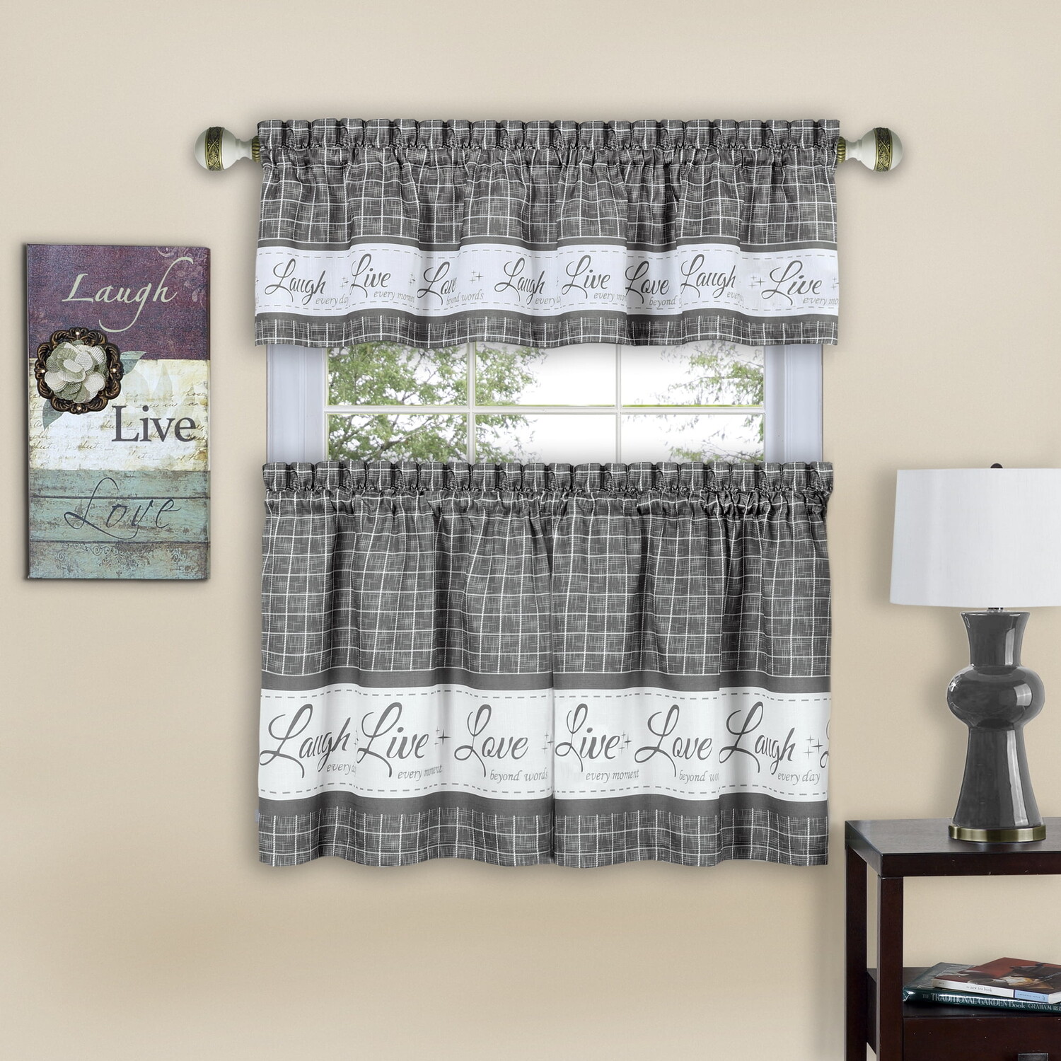 

Шторы Achim Live Love Laugh Window, серый