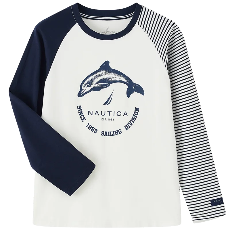 Детская футболка с длинным рукавом NAUTICA, Blue stripes/white
