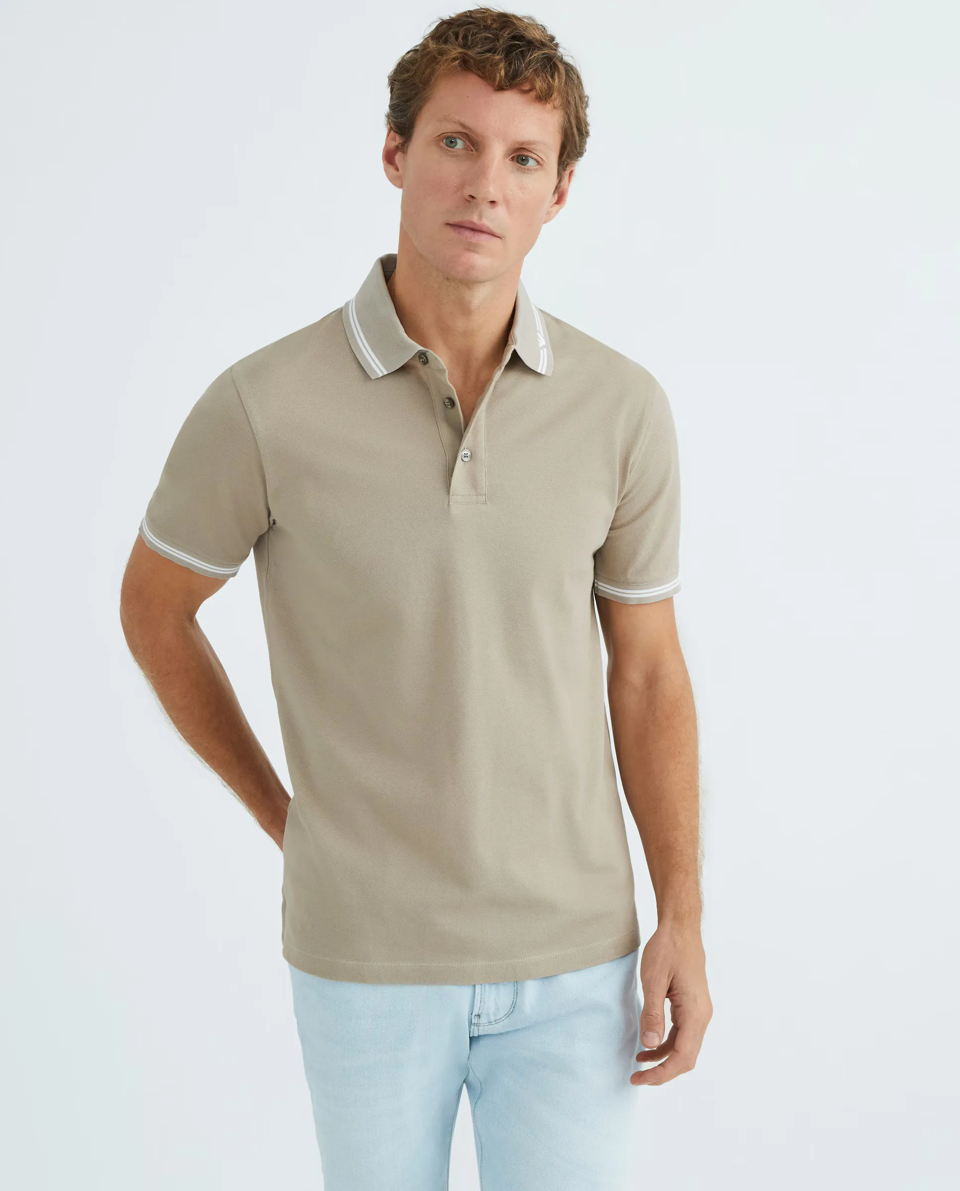 

Поло мужское с коротким рукавом, классический крой Emporio Armani, цвет Topo