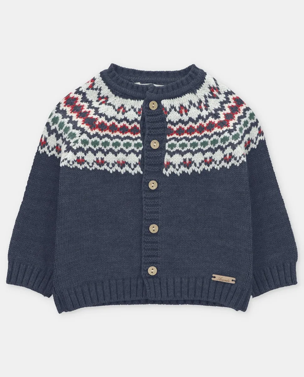 

Вязаная детская куртка с контрастной каймой темно-синего цвета Martín Aranda