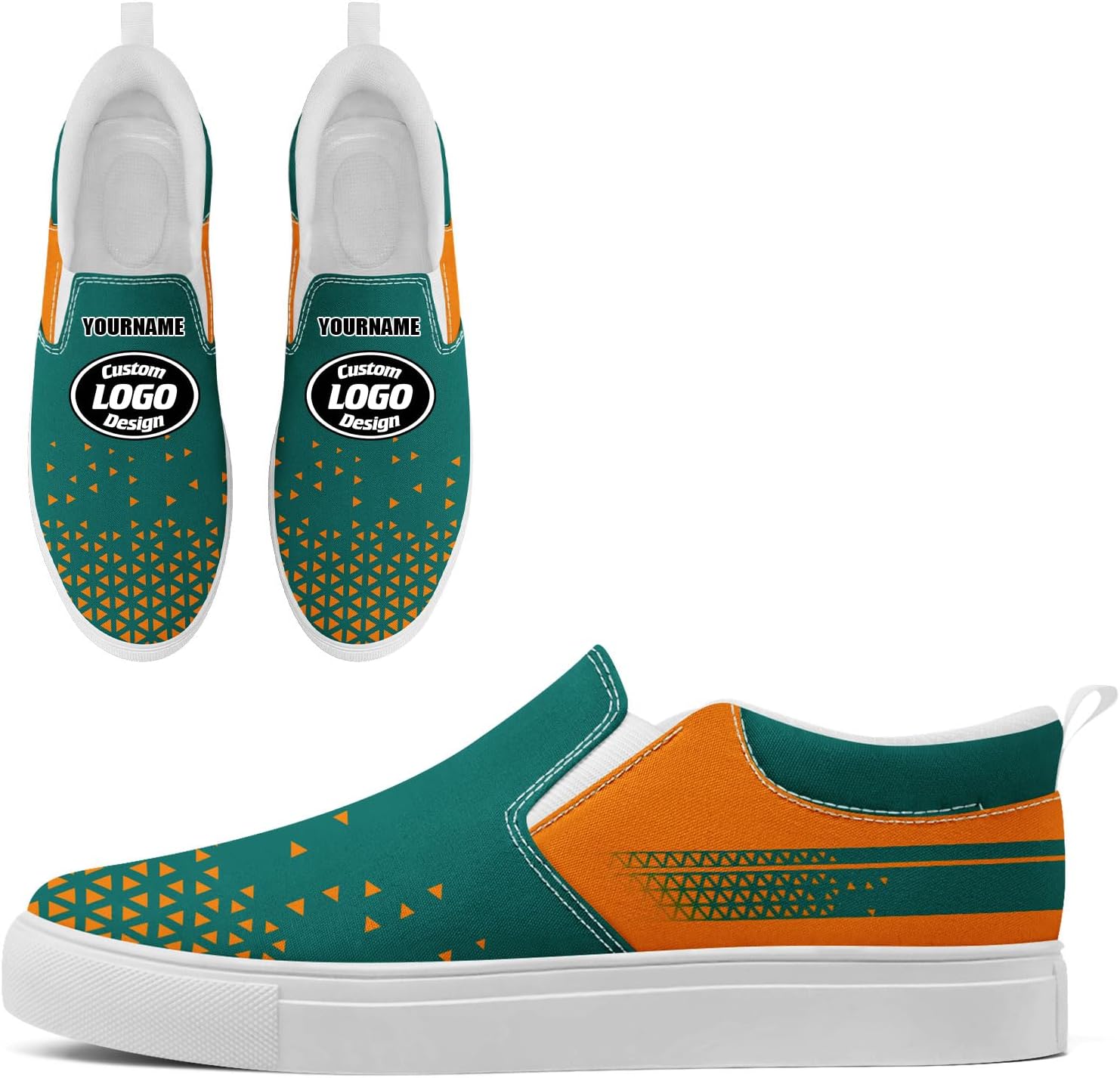 

Кастомизированные корпоративные повседневные слипоны AWSOLE для мужчин и женщин с принтом названия компании и логотипа, удобные кроссовки из холста для прогулок, белый/зеленый/оранжевый