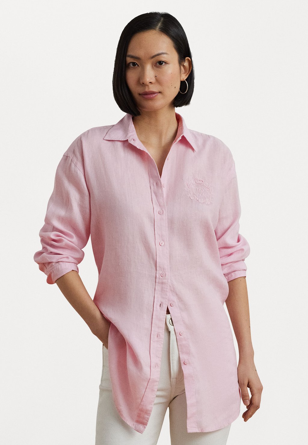 

Рубашка OVERSIZE FLORAL LOGO LINEN SHIRT Lauren Ralph Lauren, фуксия