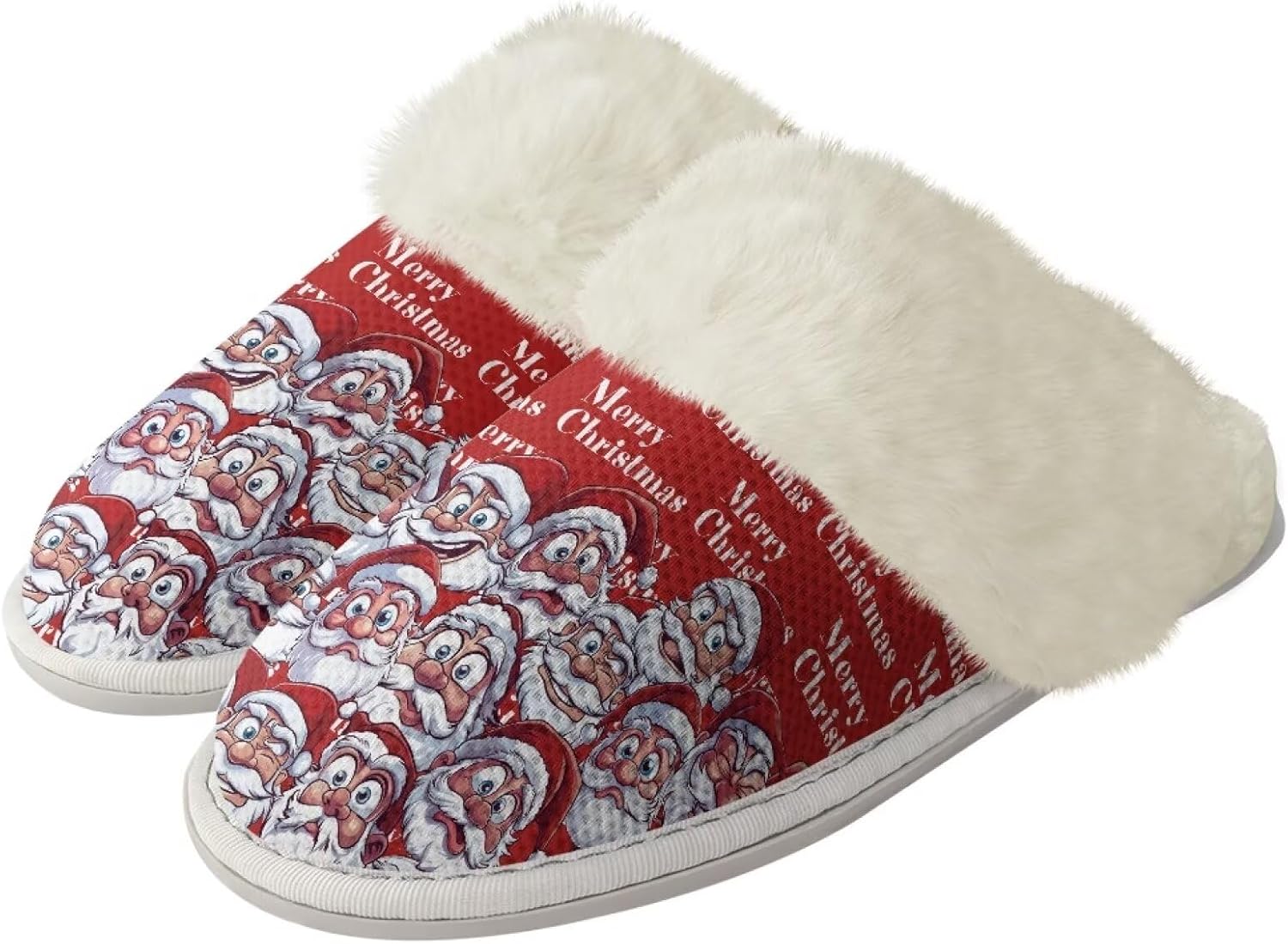

Тапочки Srengjodk Slip-On для дома, тапочки для женщин и мужчин, фланелевые хлопковые тапочки с меховой отделкой, унисекс, размеры 36-47, Funny Santa Print