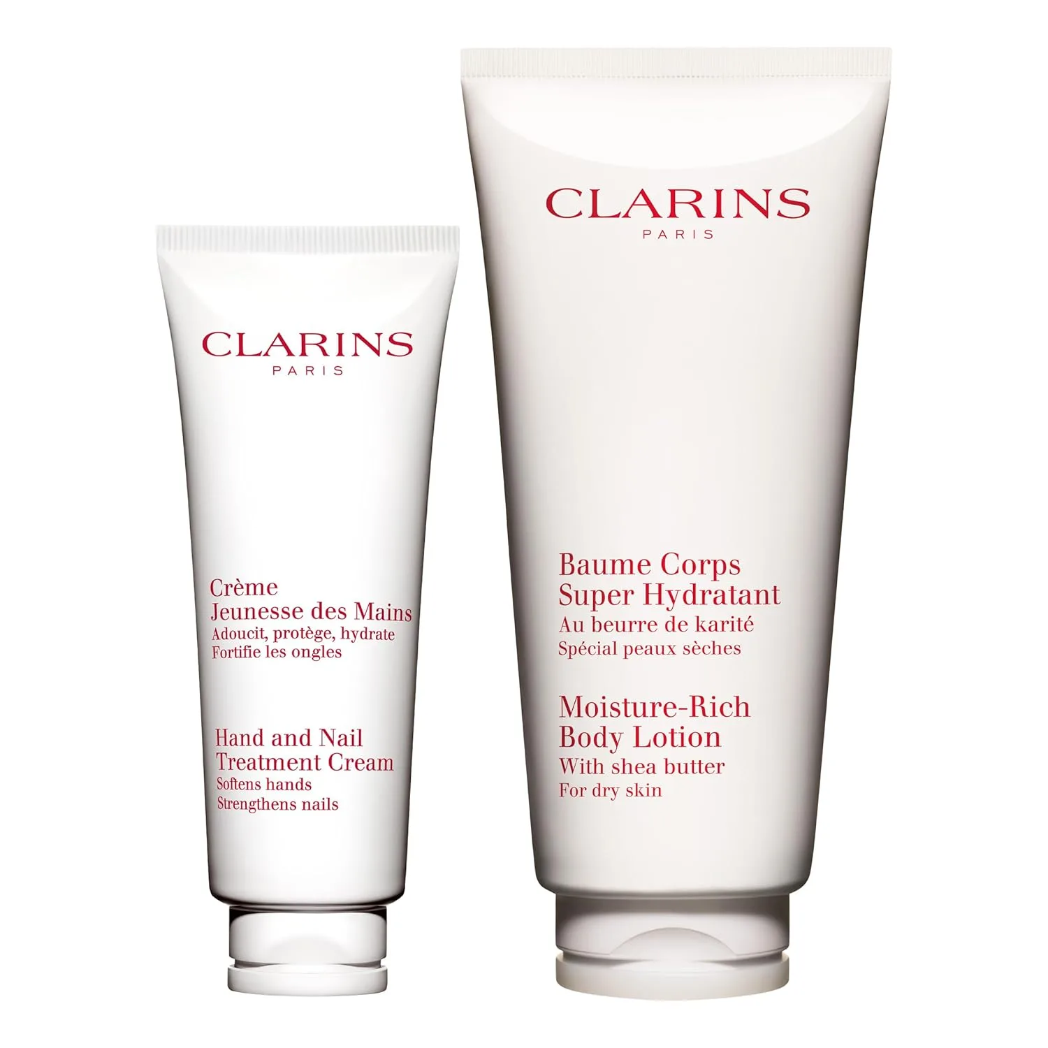 Набор Clarins: крем для рук и ногтей и увлажняющий лосьон для тела | Крем для рук смягчает, питает и защищает кожу | Крем для тела интенсивно увлажняет очень сухую кожу
