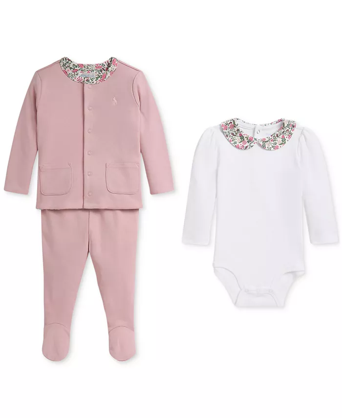 

Комплект для девочек: боди, штанишки и реверсивная куртка Polo Ralph Lauren, мультиколор