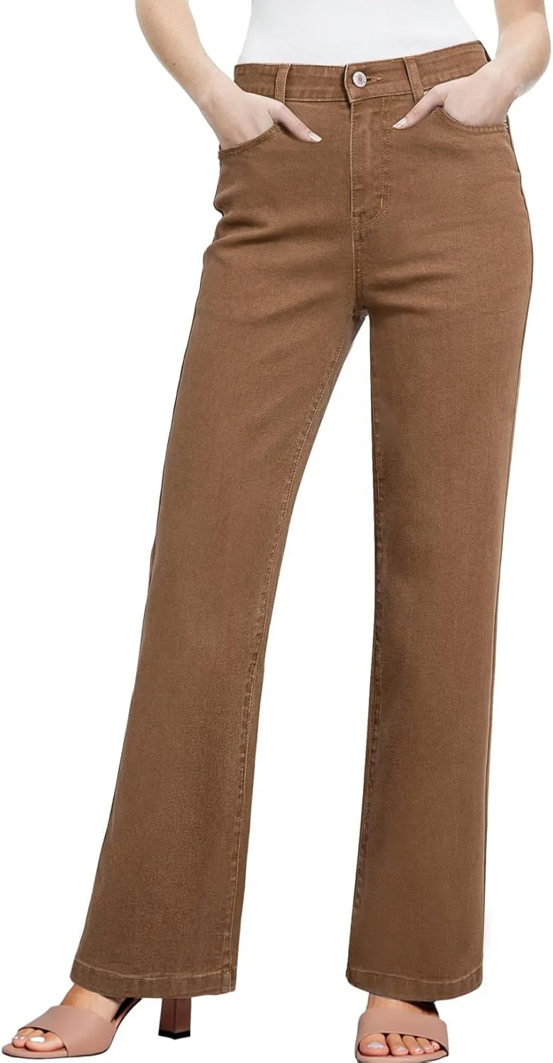 

Sidefeel женские джинсы с широкими штанинами, высокая посадка, утягивающие, эластичные