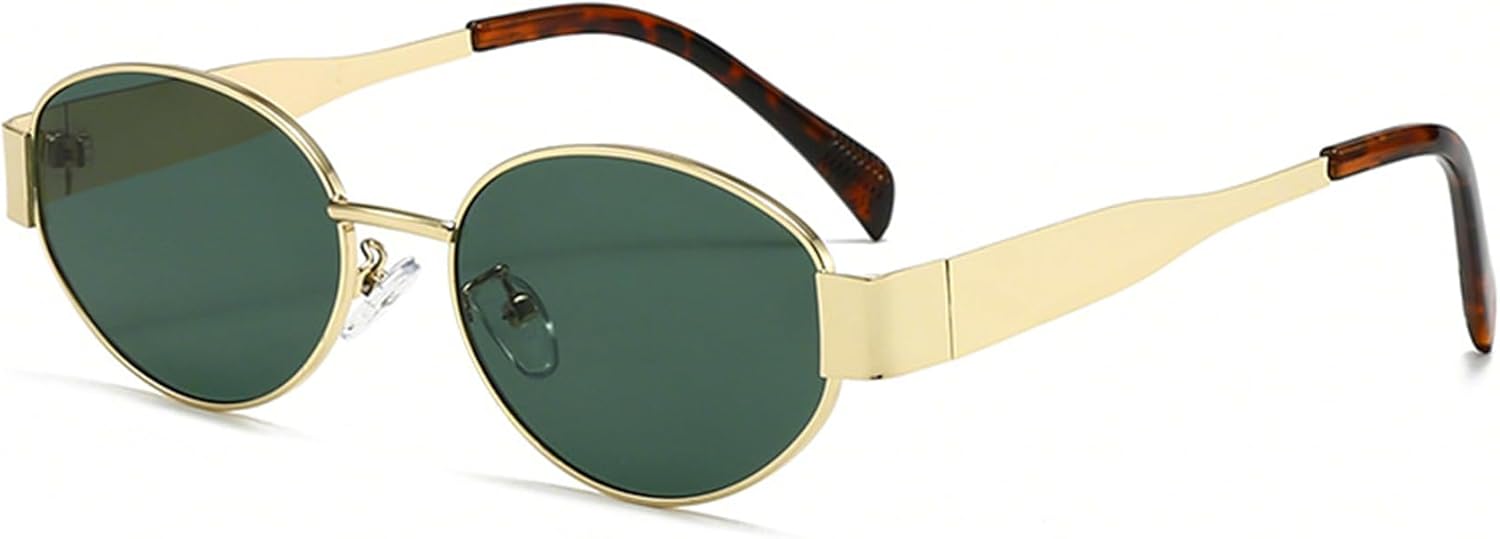 

Солнцезащитные очки AIEYEZO Retro Oval для женщин, модные поляризованные солнцезащитные очки в овальной металлической оправе с линзами, защищающими от УФ-излучения UV400, Gold/Green
