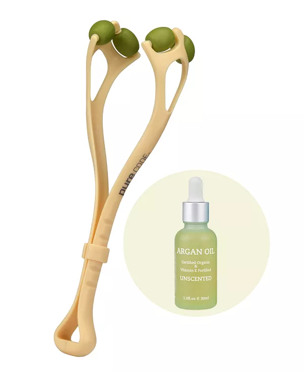 Набор Vitasculpt Rejuvenating Bundle Set - ролик для лица с аргановым маслом без запаха 30 мл Purecode, beige, olive green