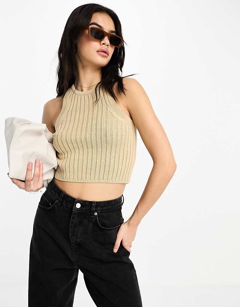 

Укороченная трикотажная футболка-боксер бежевого цвета ASOS DESIGN – Stone