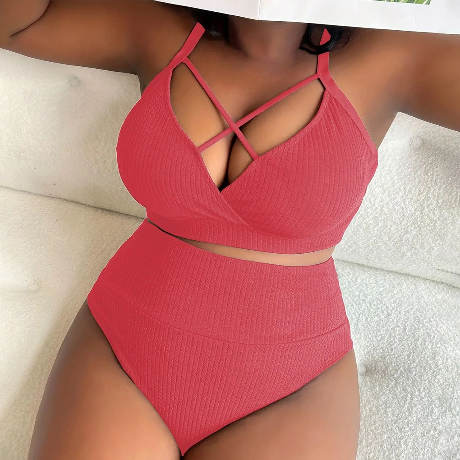 Купальник для женщин 2026 High Waisted Solid Sexy Curvy Color с низом для пляжа и спортивных тренировок Support Generic, красный — фото 4