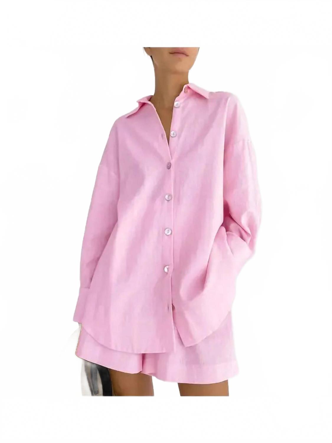 

Sweetkama Женский повседневный комплект из шорт и рубашки на пуговицах, розовый