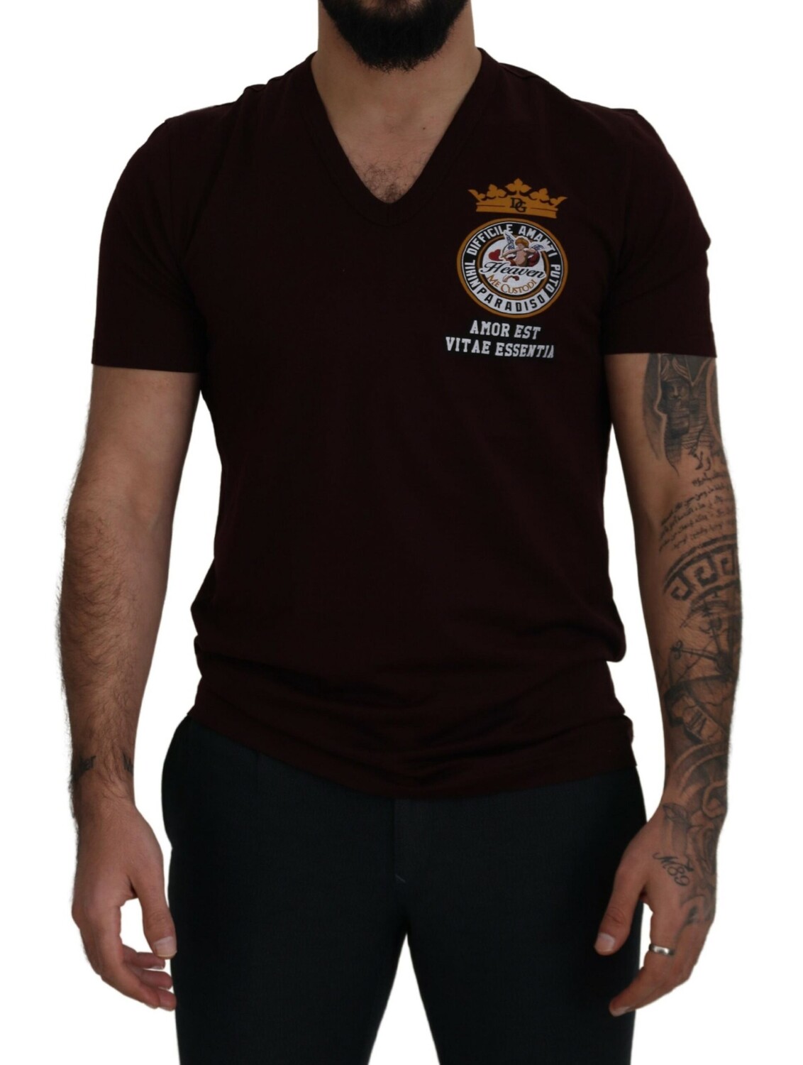 

Футболка из хлопка Maroon с V-образным вырезом Dolce & Gabbana, бордовый