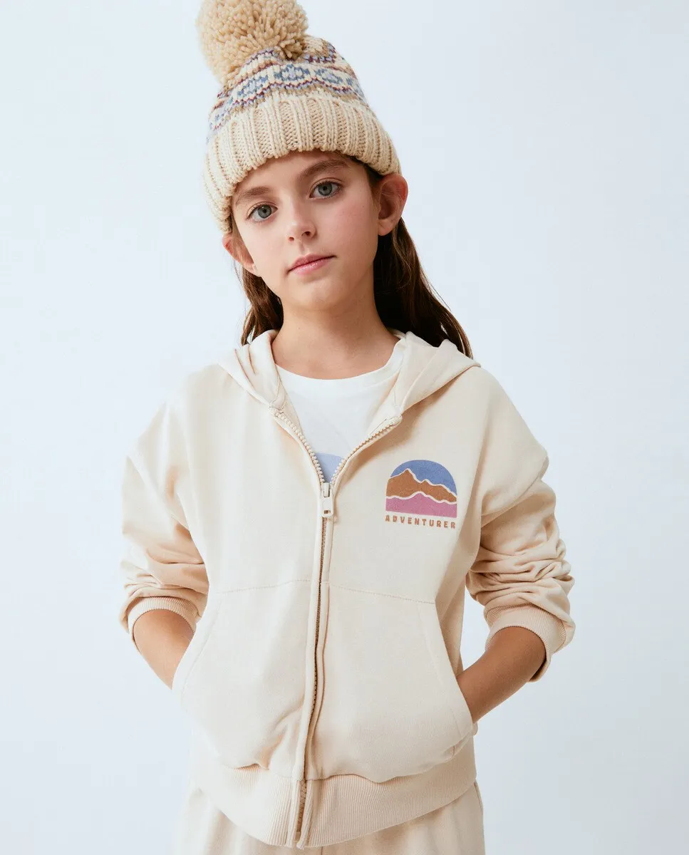 

Открытая толстовка для девочки с капюшоном и карманом-кенгуру Kids El Corte Inglés, белый