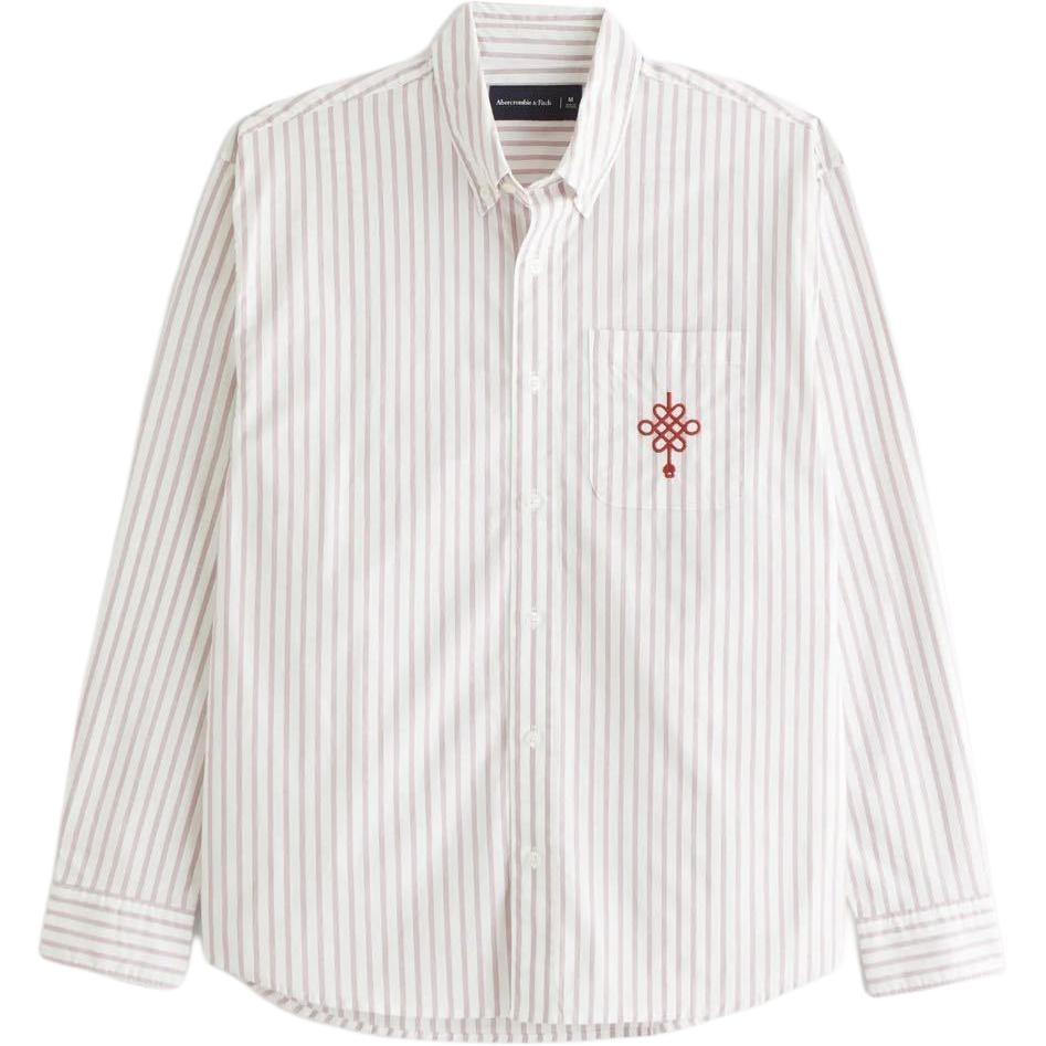 

Abercrombie＆Fitch Мужская рубашка с красными полосами и умеренным лацканом